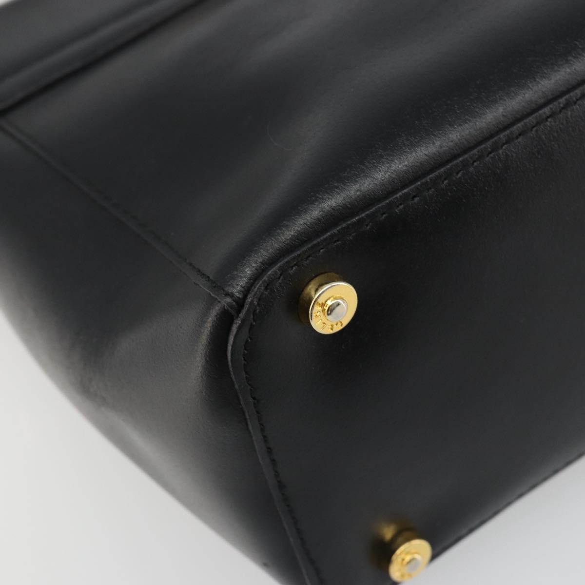 CELINE Shoulder Bag Leather Black Gold Auth 187081