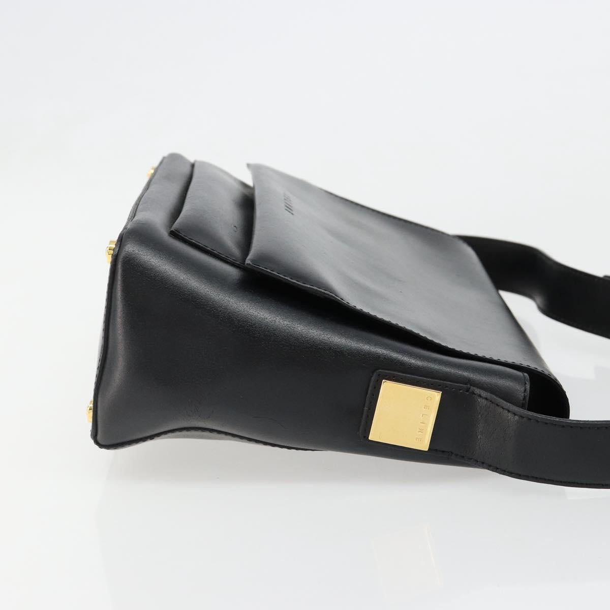 CELINE Shoulder Bag Leather Black Gold Auth 187081