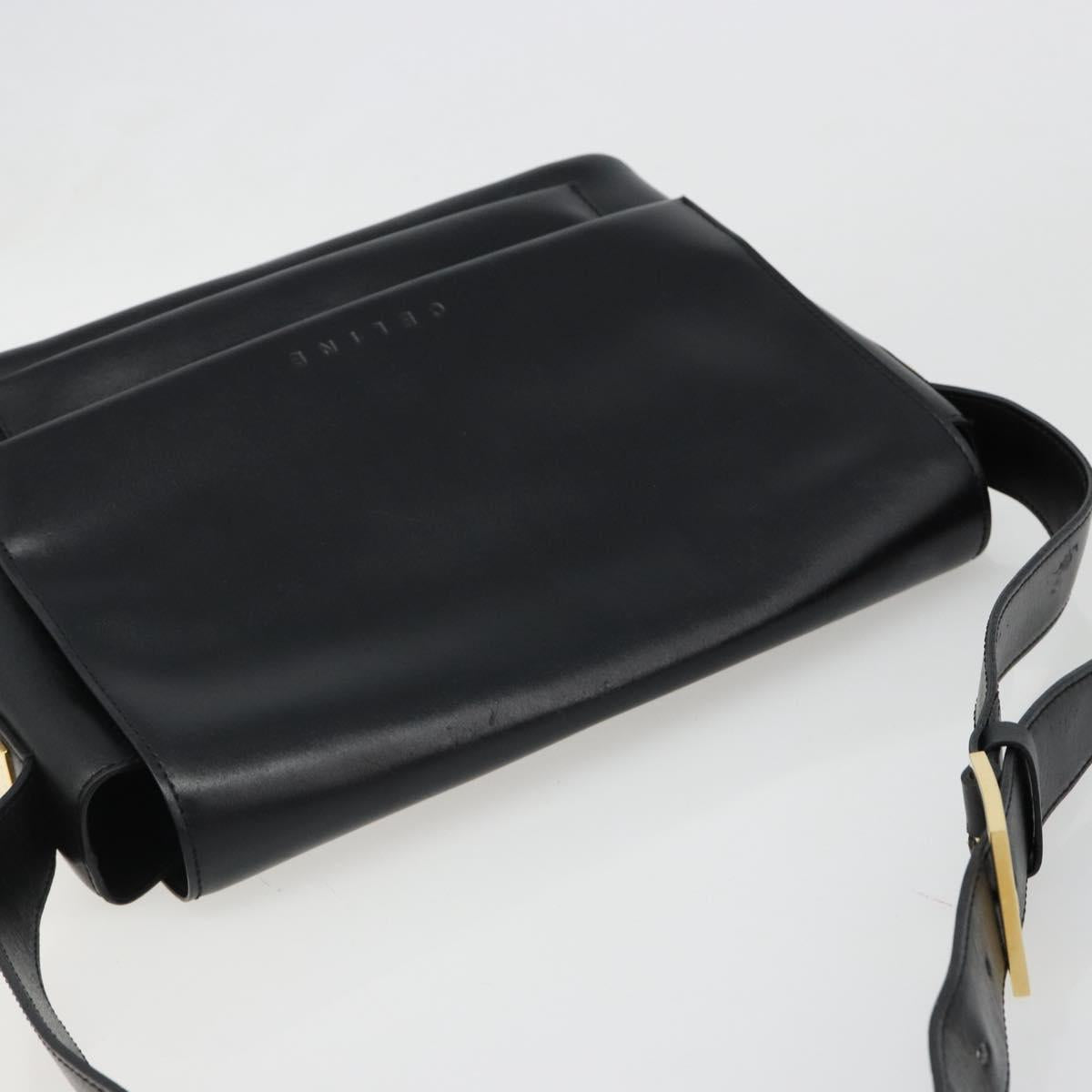 CELINE Shoulder Bag Leather Black Gold Auth 187081