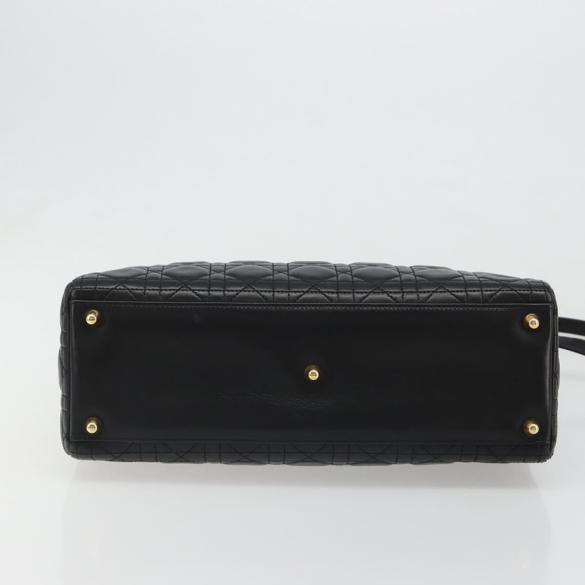 Christian Dior Lady Dior Canage Bag Lamb Skin 2way Black Gold Auth 187084SAM