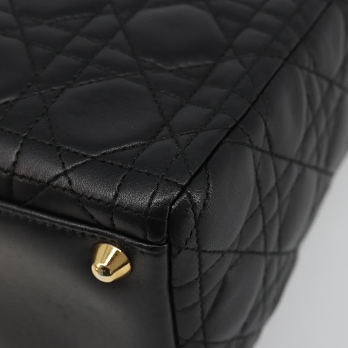 Christian Dior Lady Dior Canage Bag Lamb Skin 2way Black Gold Auth 187084SAM