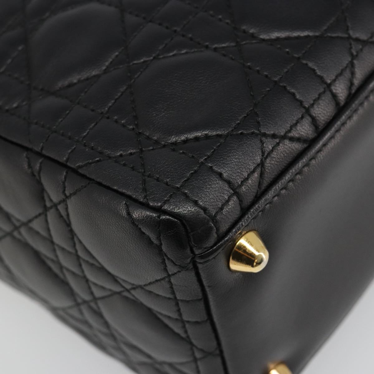 Christian Dior Lady Dior Canage Bag Lamb Skin 2way Black Gold Auth 187084SAM