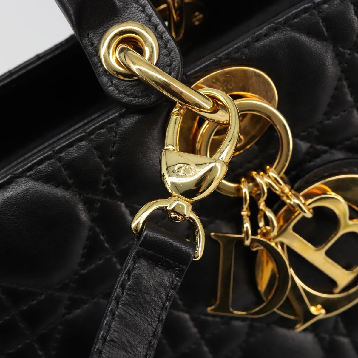 Christian Dior Lady Dior Canage Bag Lamb Skin 2way Black Gold Auth 187084SAM