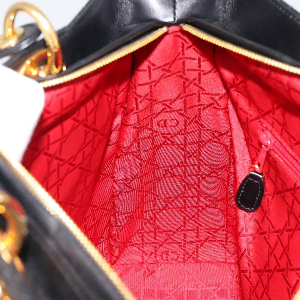 Christian Dior Lady Dior Canage Bag Lamb Skin 2way Black Gold Auth 187084SAM