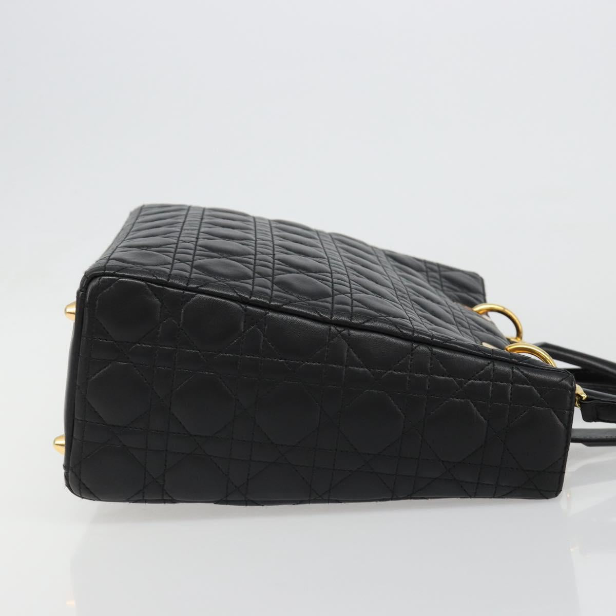 Christian Dior Lady Dior Canage Bag Lamb Skin 2way Black Gold Auth 187084SAM