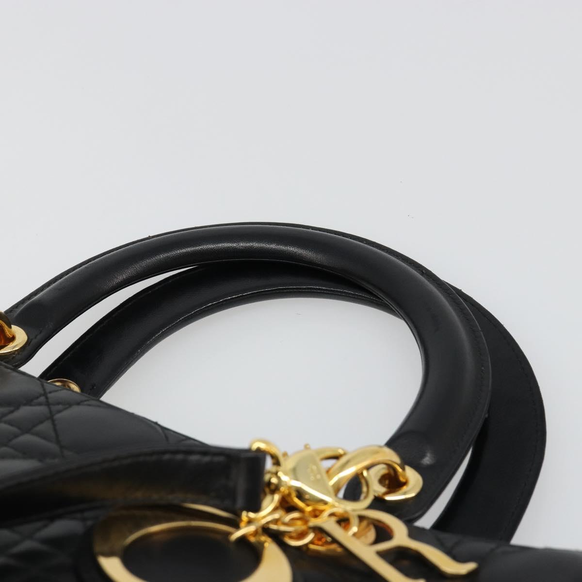 Christian Dior Lady Dior Canage Bag Lamb Skin 2way Black Gold Auth 187084SAM