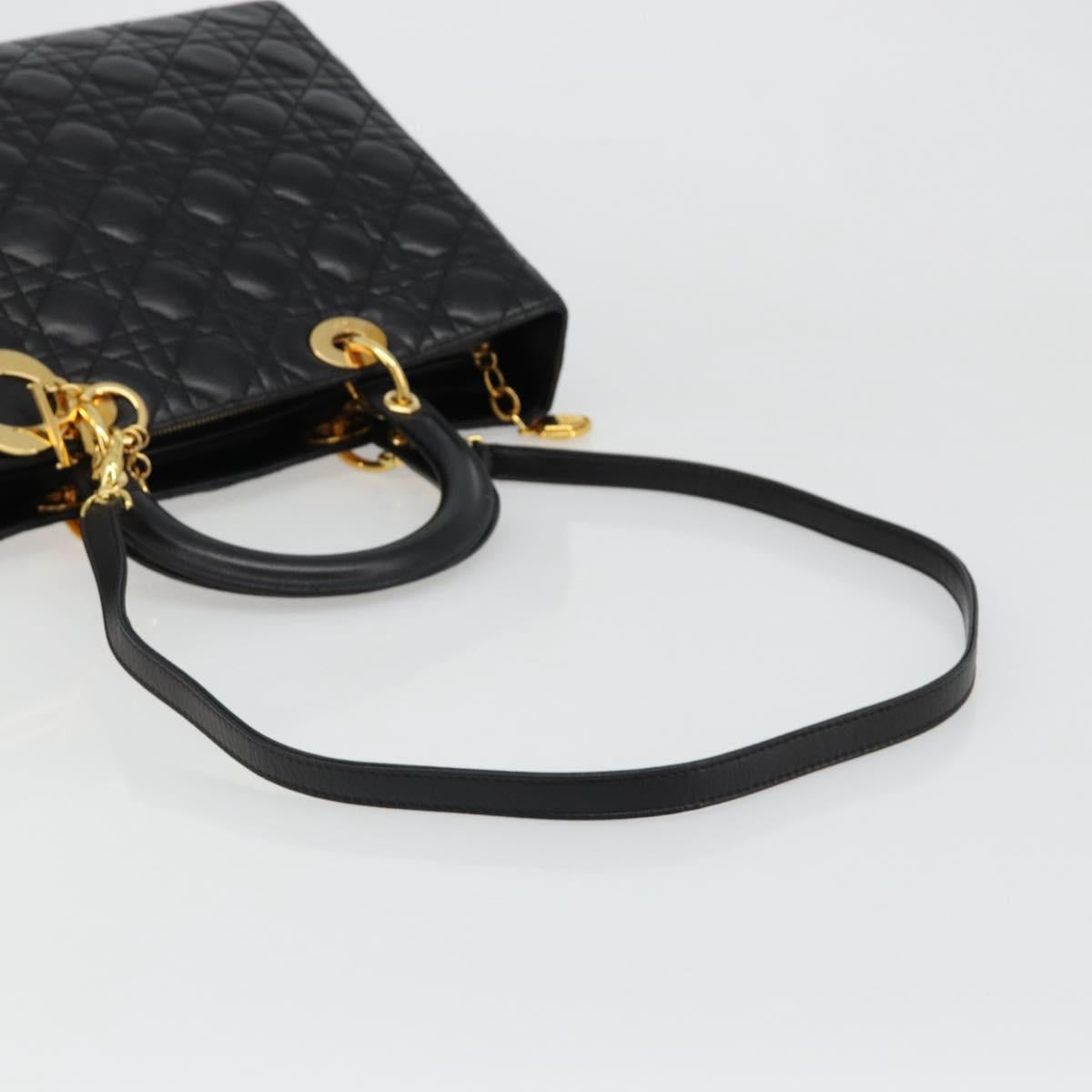 Christian Dior Lady Dior Canage Bag Lamb Skin 2way Black Gold Auth 187084SAM
