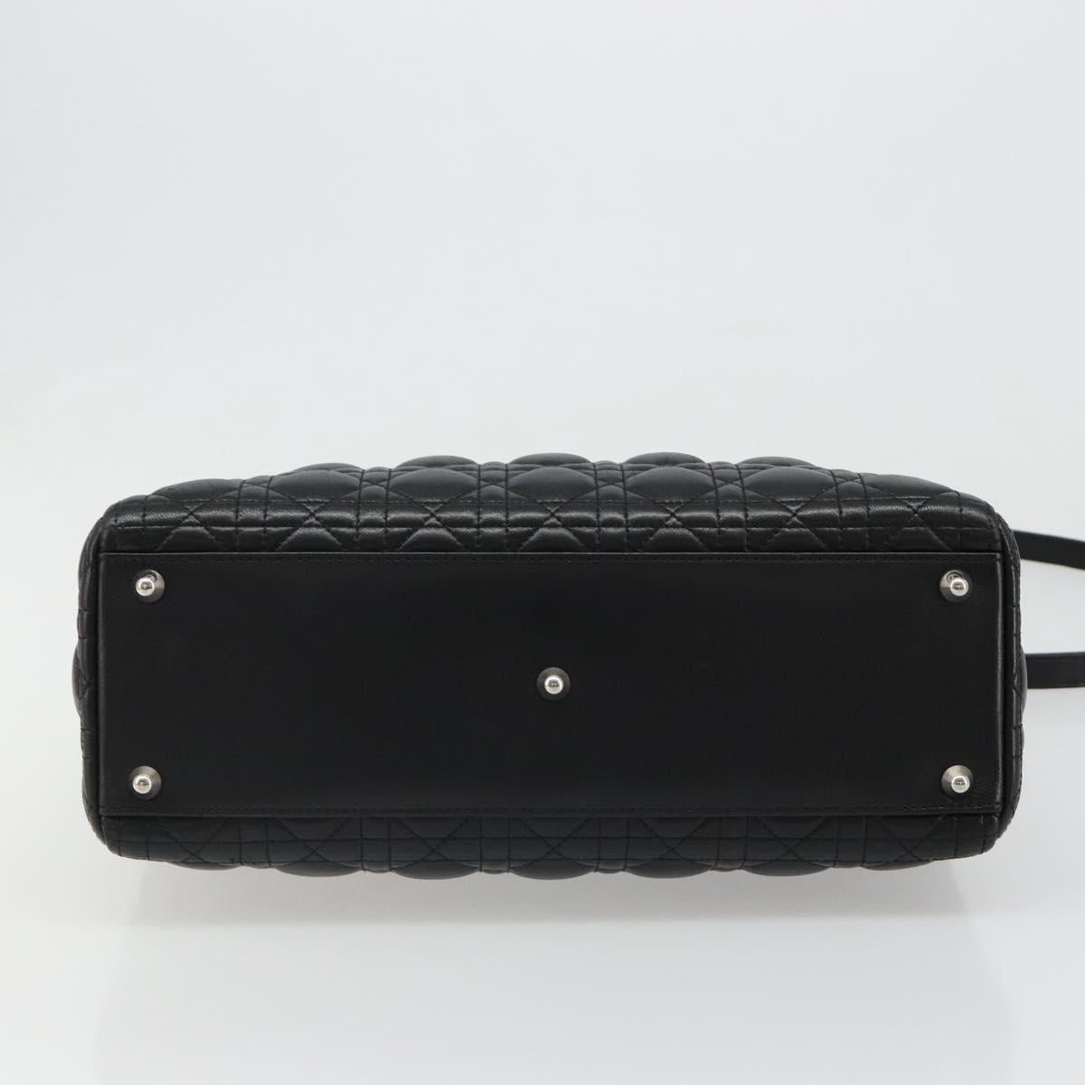 Christian Dior Lady Dior Canage Bag Lamb Skin 2way Black Silver Auth 187086SAM