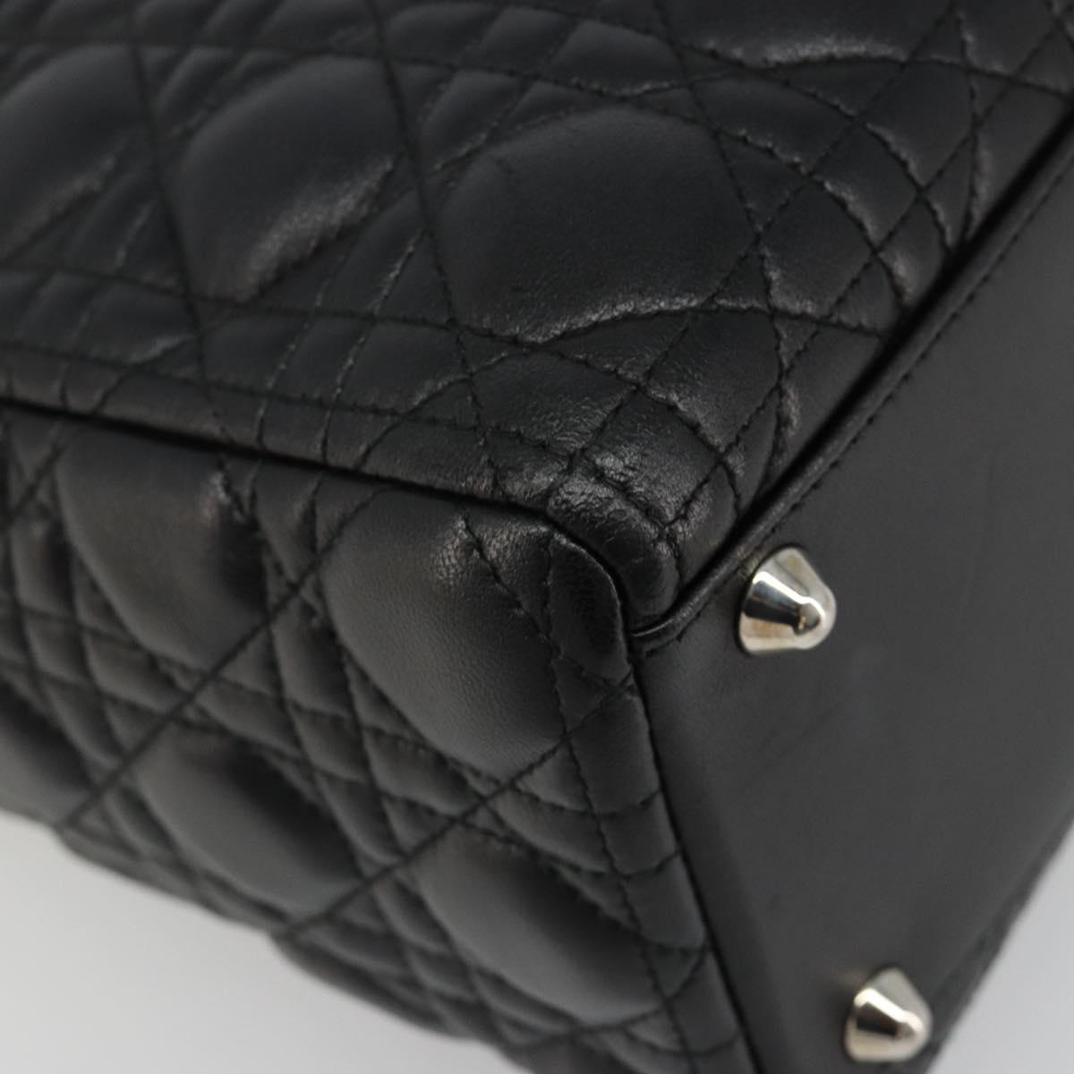 Christian Dior Lady Dior Canage Bag Lamb Skin 2way Black Silver Auth 187086SAM
