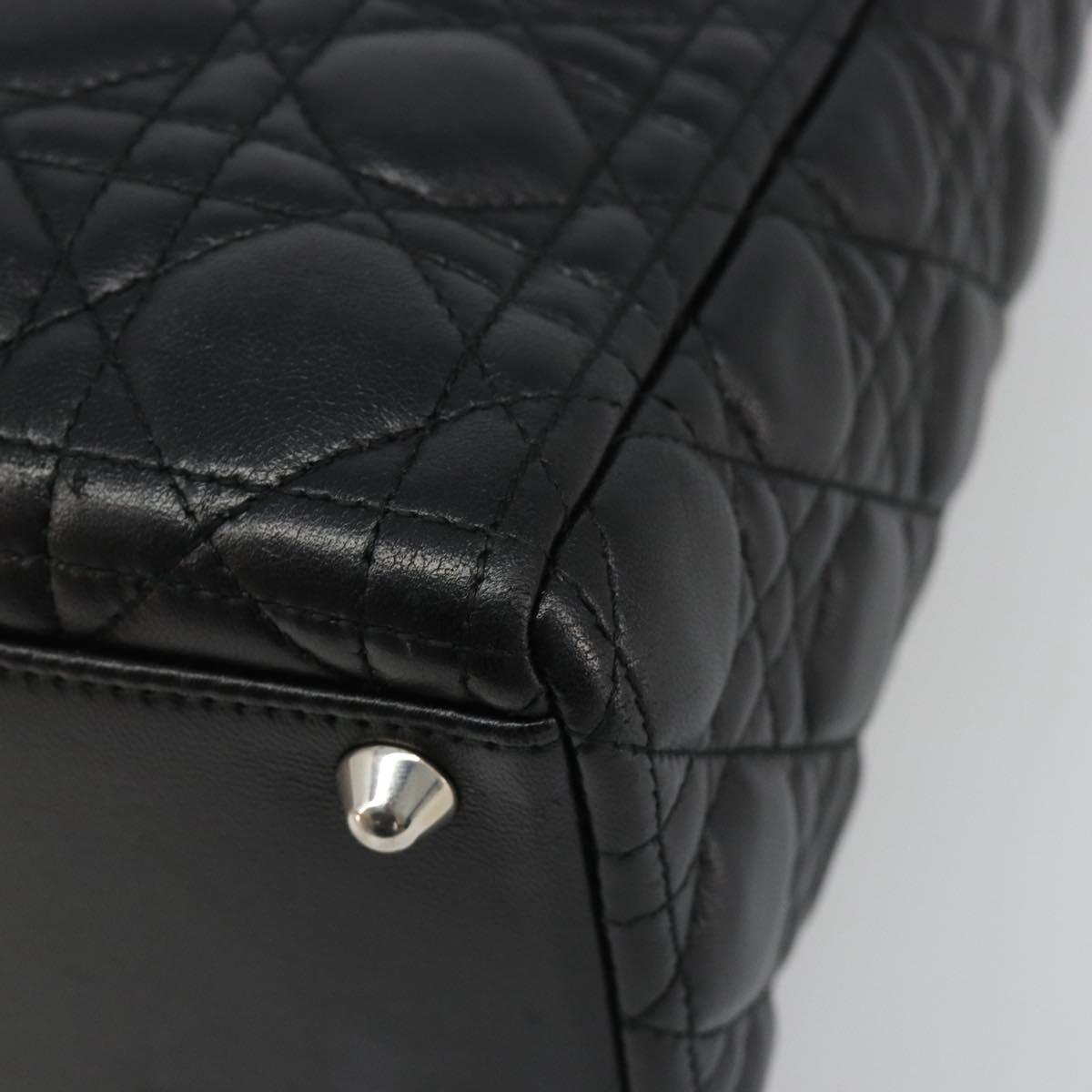 Christian Dior Lady Dior Canage Bag Lamb Skin 2way Black Silver Auth 187086SAM