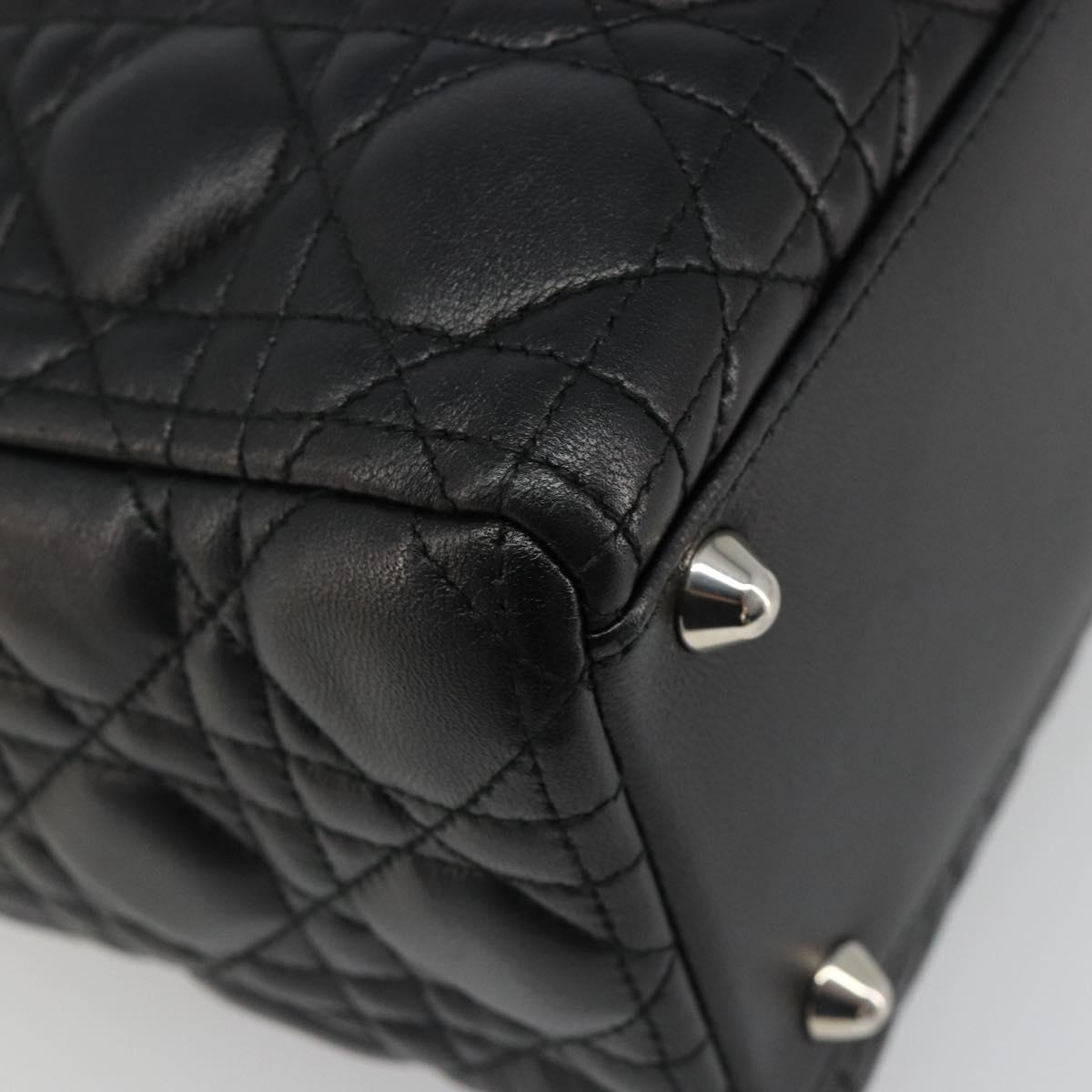 Christian Dior Lady Dior Canage Bag Lamb Skin 2way Black Silver Auth 187086SAM