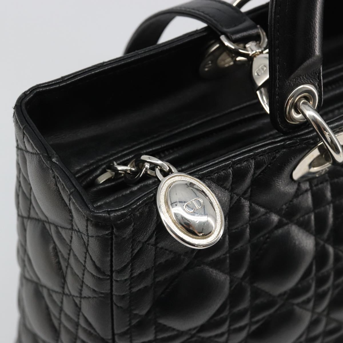 Christian Dior Lady Dior Canage Bag Lamb Skin 2way Black Silver Auth 187086SAM
