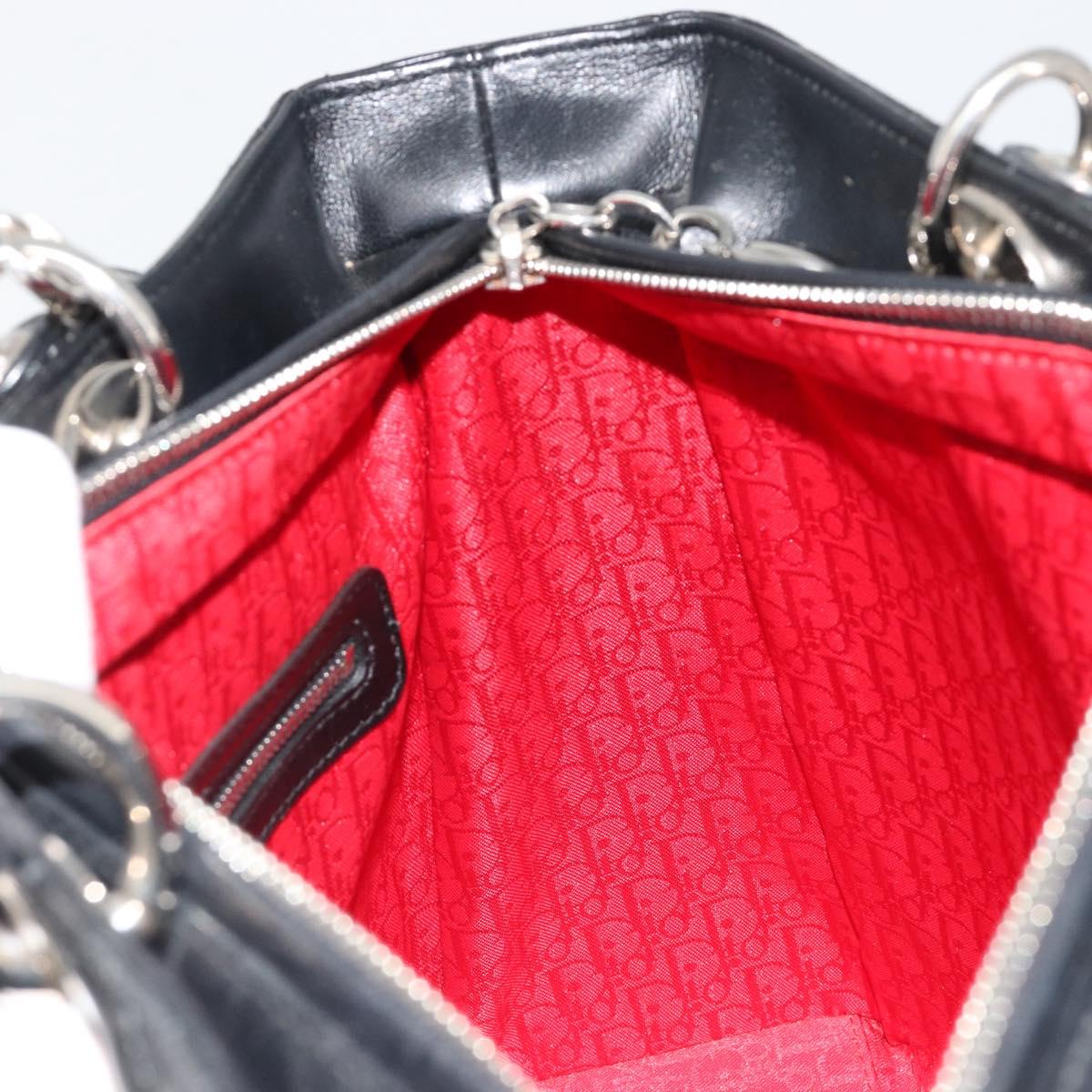 Christian Dior Lady Dior Canage Bag Lamb Skin 2way Black Silver Auth 187086SAM