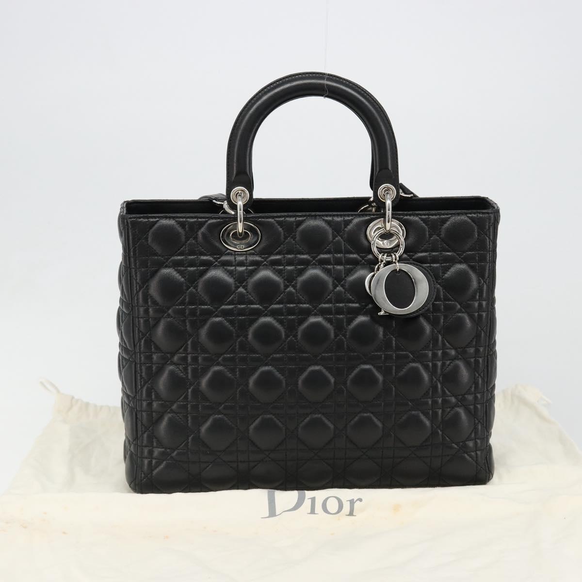 Christian Dior Lady Dior Canage Bag Lamb Skin 2way Black Silver Auth 187086SAM
