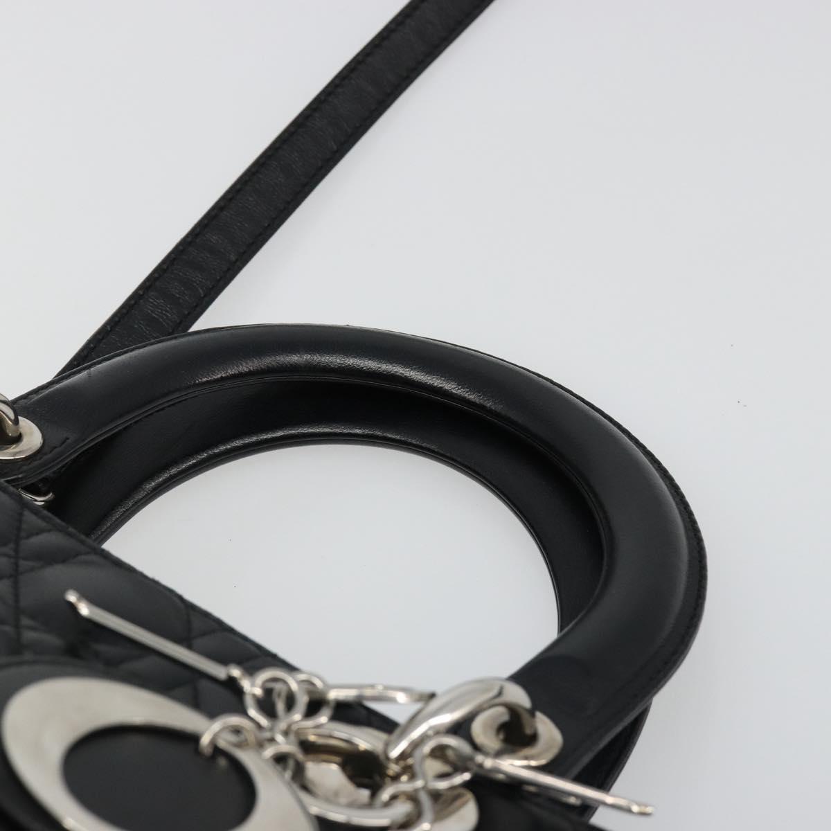 Christian Dior Lady Dior Canage Bag Lamb Skin 2way Black Silver Auth 187086SAM