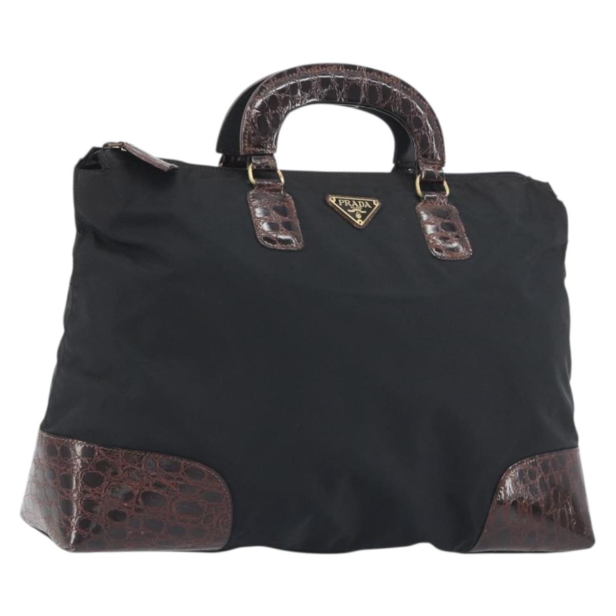PRADA Hand Bag Nylon Black Gold Auth 187087