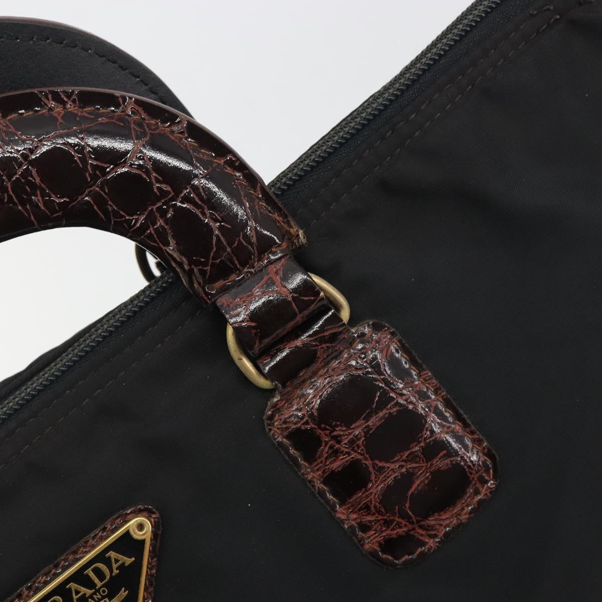 PRADA Hand Bag Nylon Black Gold Auth 187087