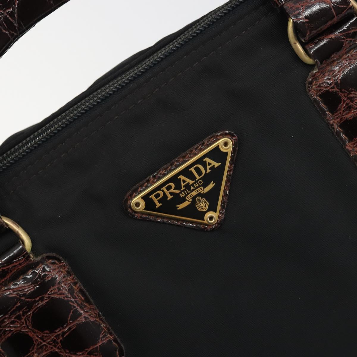 PRADA Hand Bag Nylon Black Gold Auth 187087