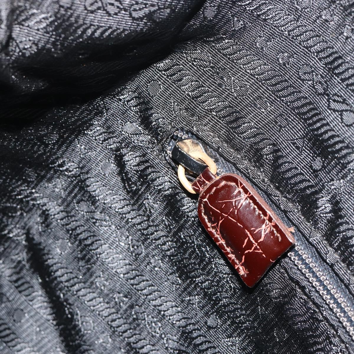 PRADA Hand Bag Nylon Black Gold Auth 187087