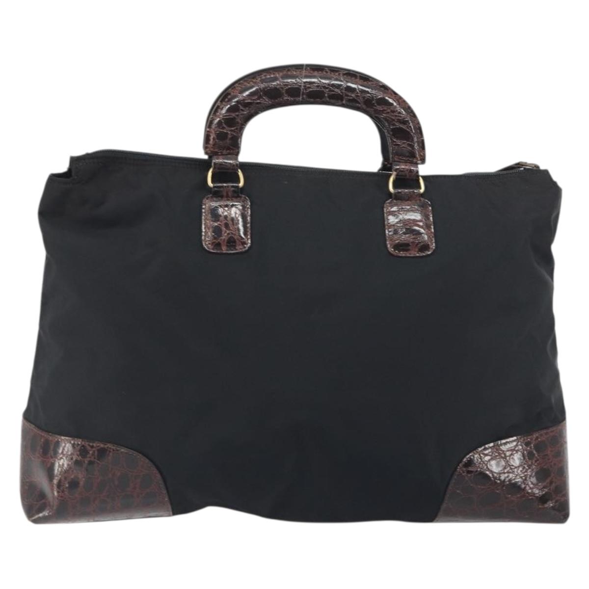PRADA Hand Bag Nylon Black Gold Auth 187087