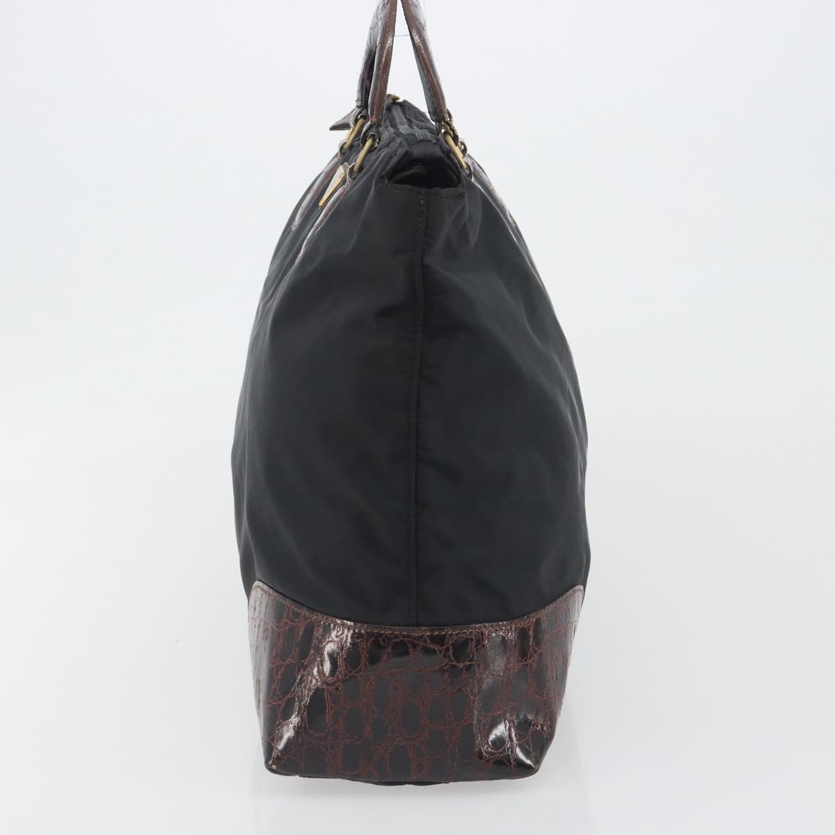 PRADA Hand Bag Nylon Black Gold Auth 187087