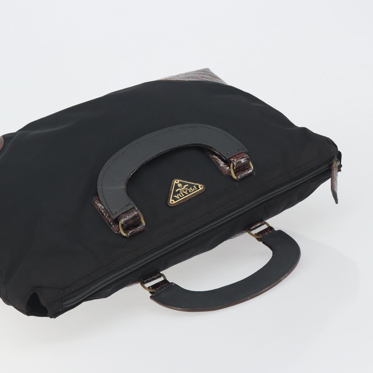PRADA Hand Bag Nylon Black Gold Auth 187087
