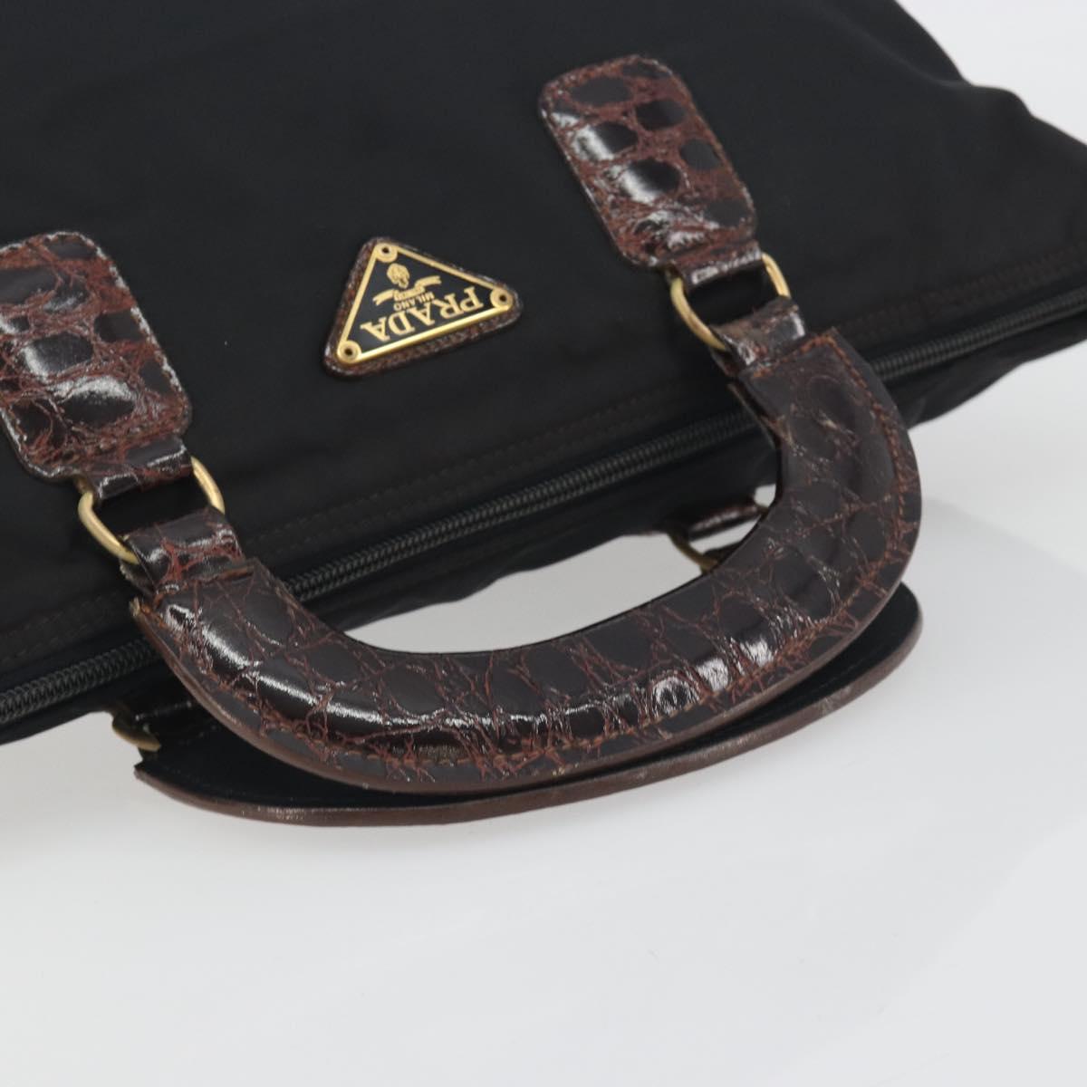 PRADA Hand Bag Nylon Black Gold Auth 187087
