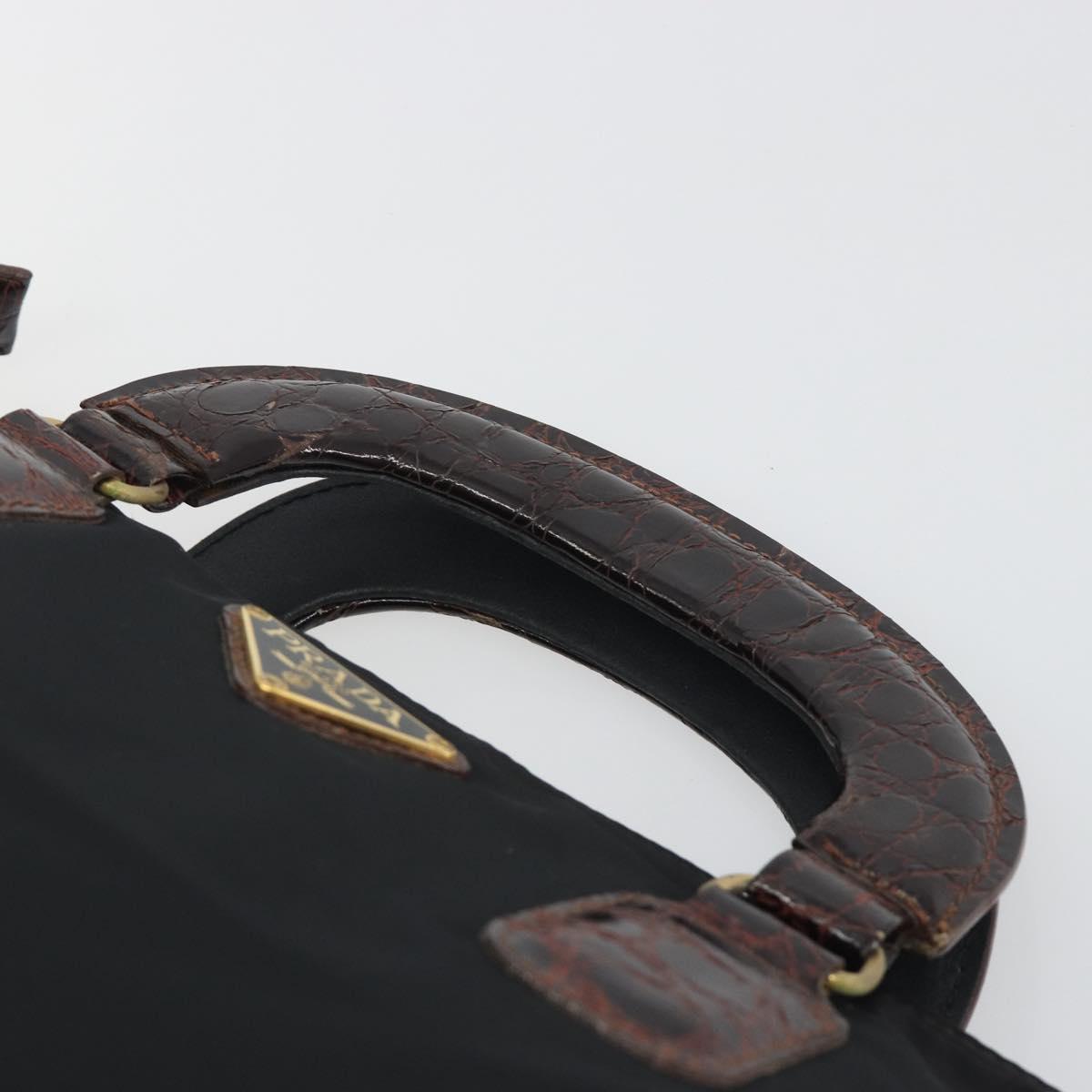 PRADA Hand Bag Nylon Black Gold Auth 187087