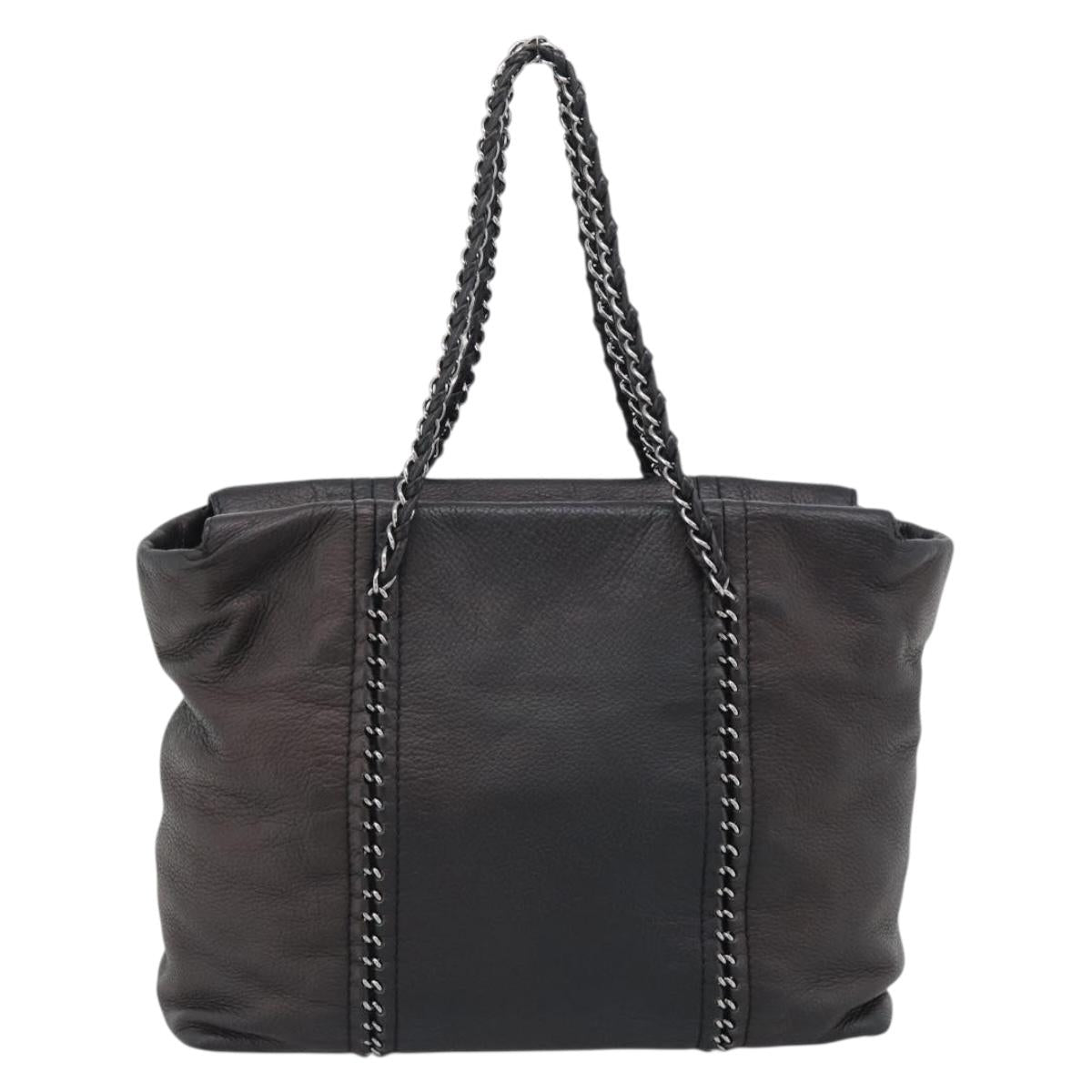 CHANEL Luxury Line Chain Tote Bag Leather Brown Silver CC Auth 187088SAV