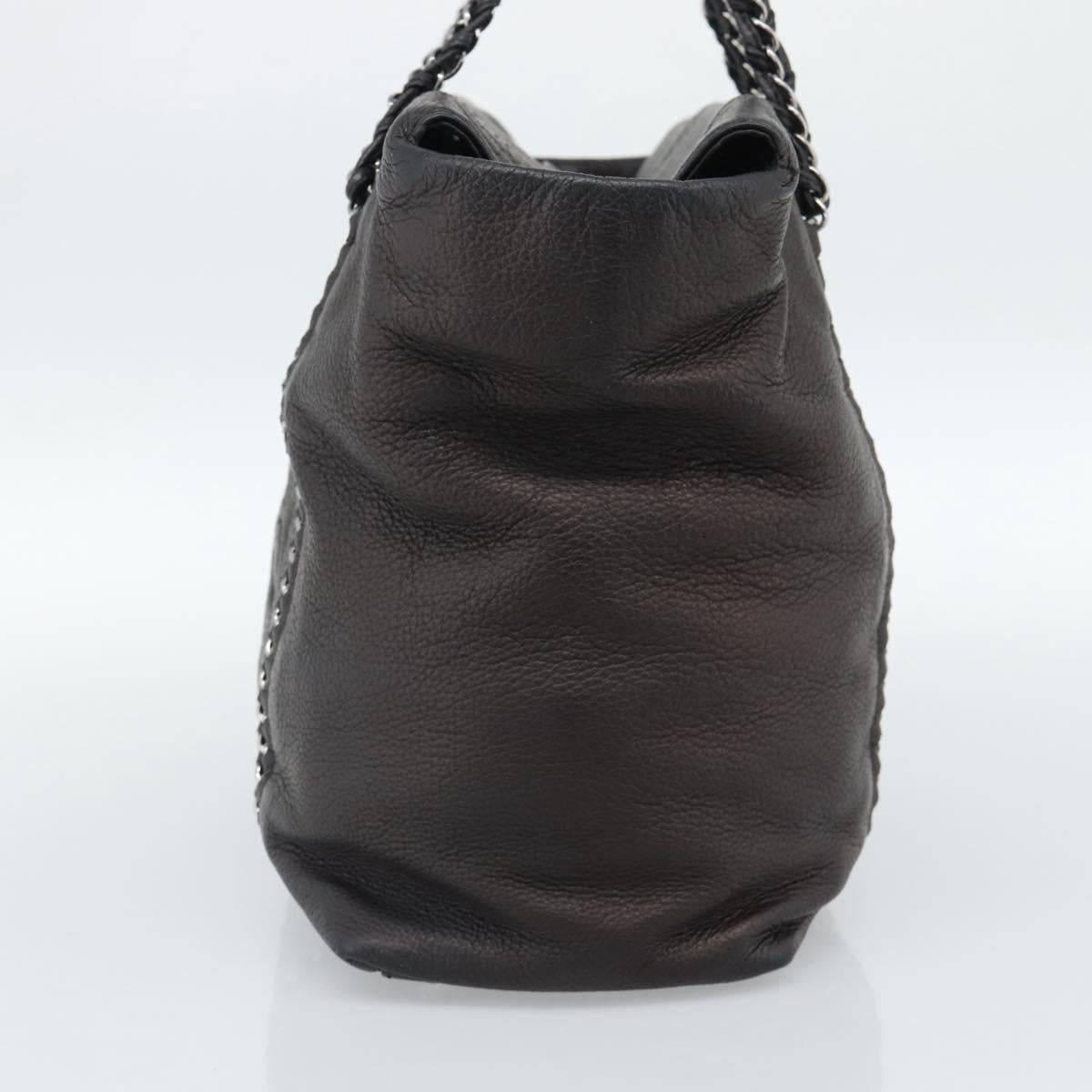 CHANEL Luxury Line Chain Tote Bag Leather Brown Silver CC Auth 187088SAV