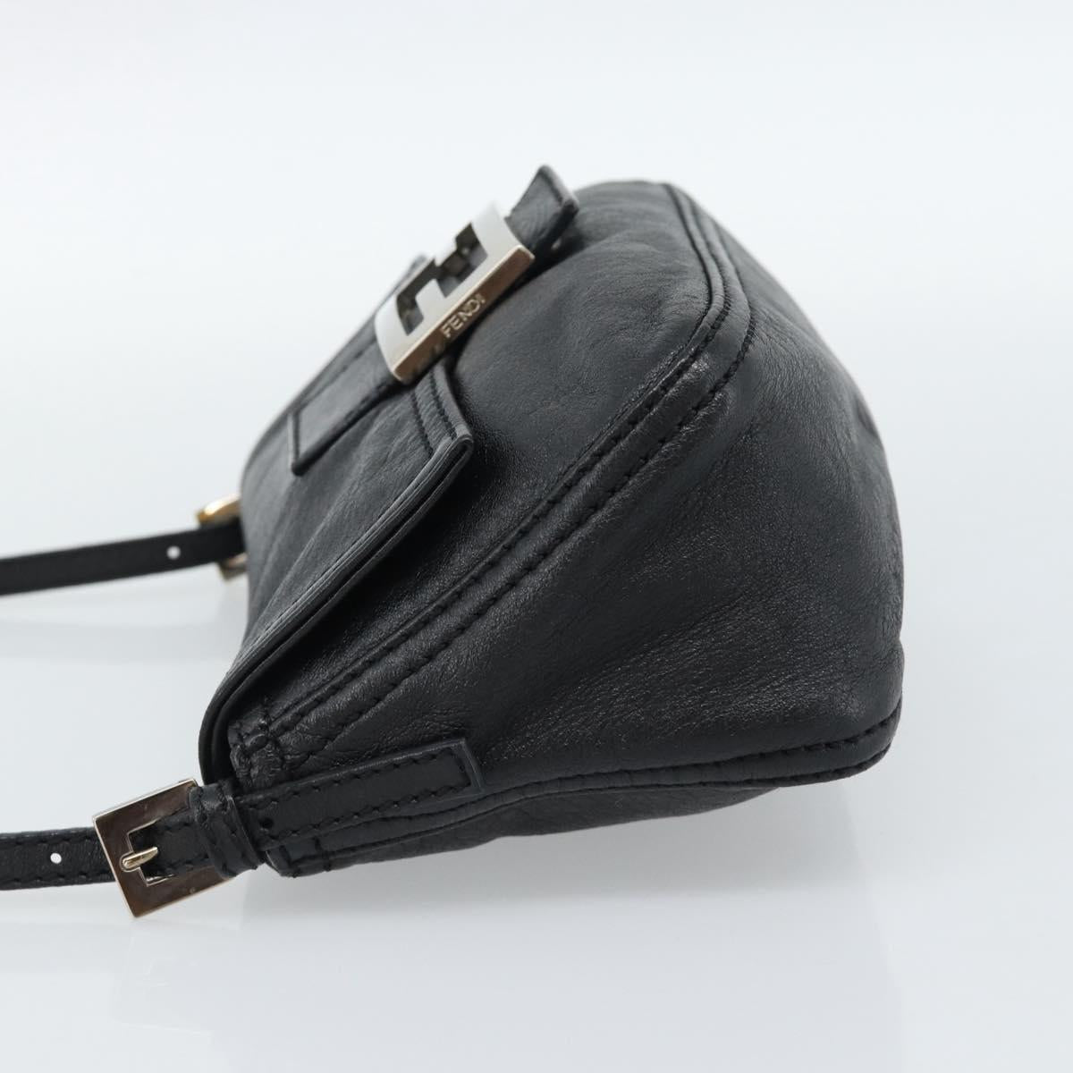 FENDI Mamma Baguette Shoulder Bag Leather Black Silver Auth 187091SAM
