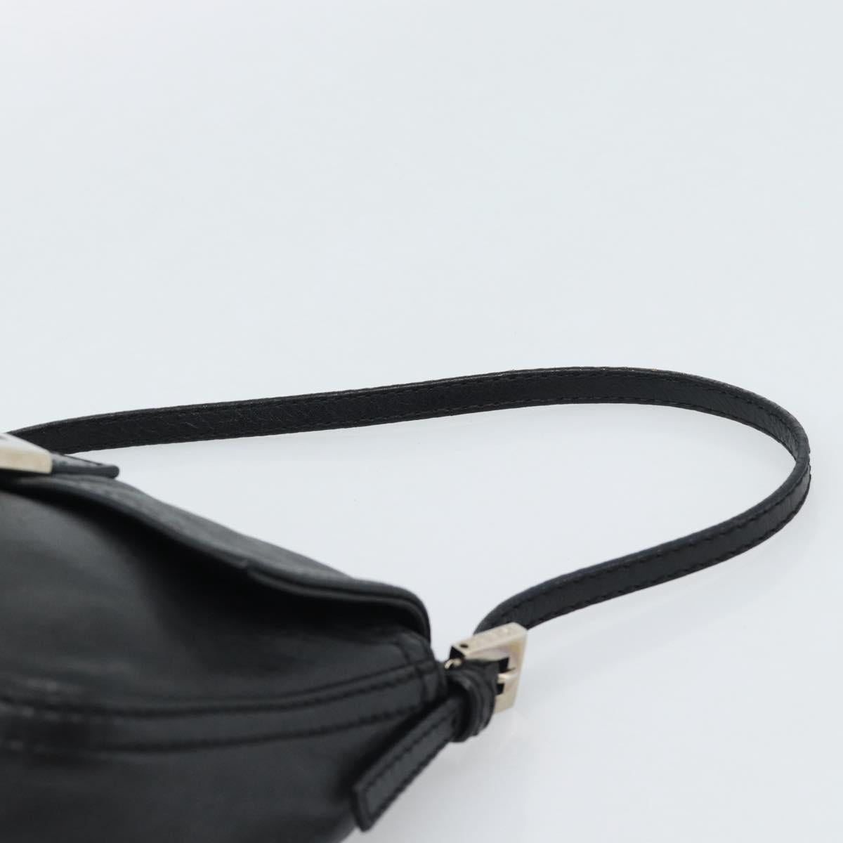 FENDI Mamma Baguette Shoulder Bag Leather Black Silver Auth 187091SAM