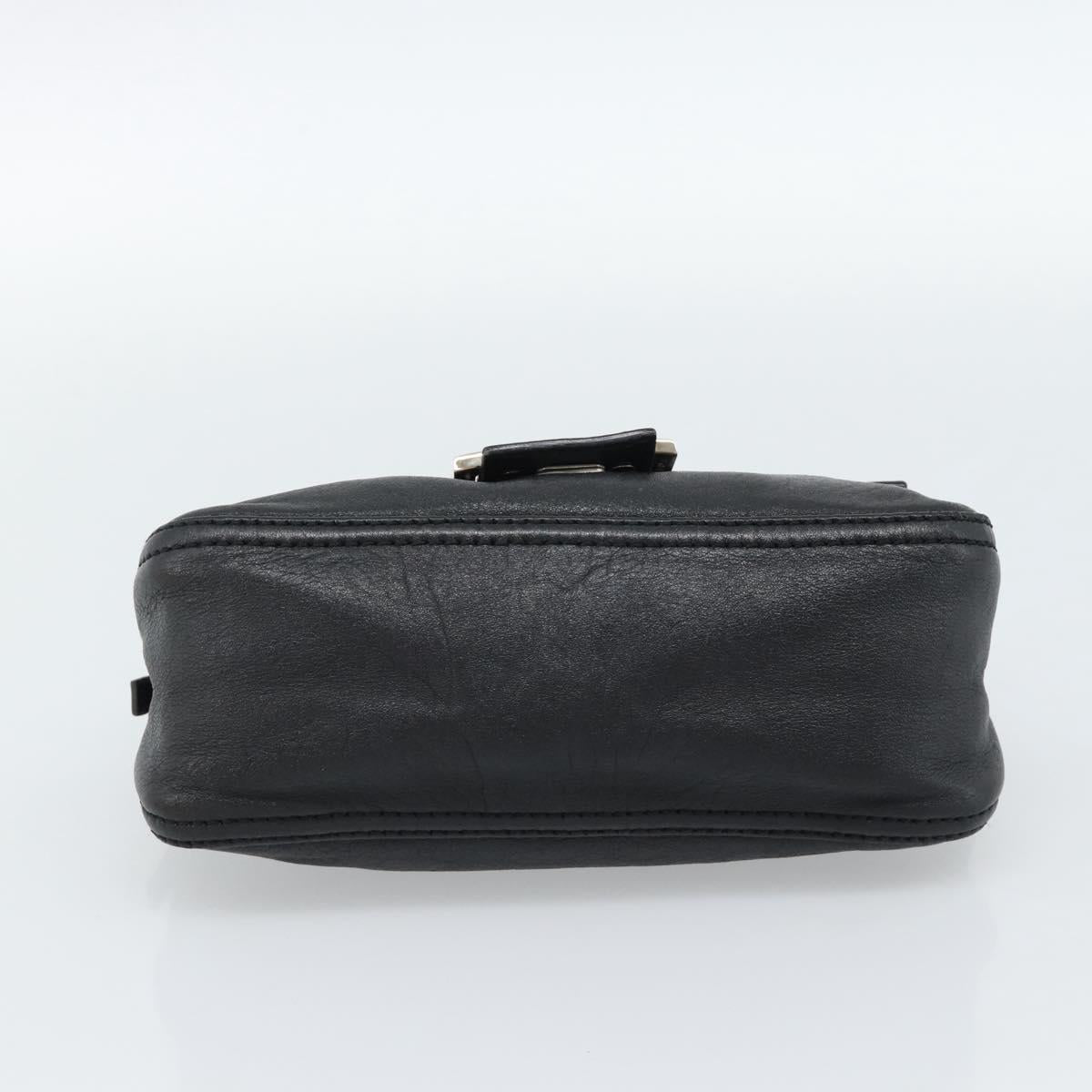 FENDI Mamma Baguette Shoulder Bag Leather Black Silver Auth 187091SAM