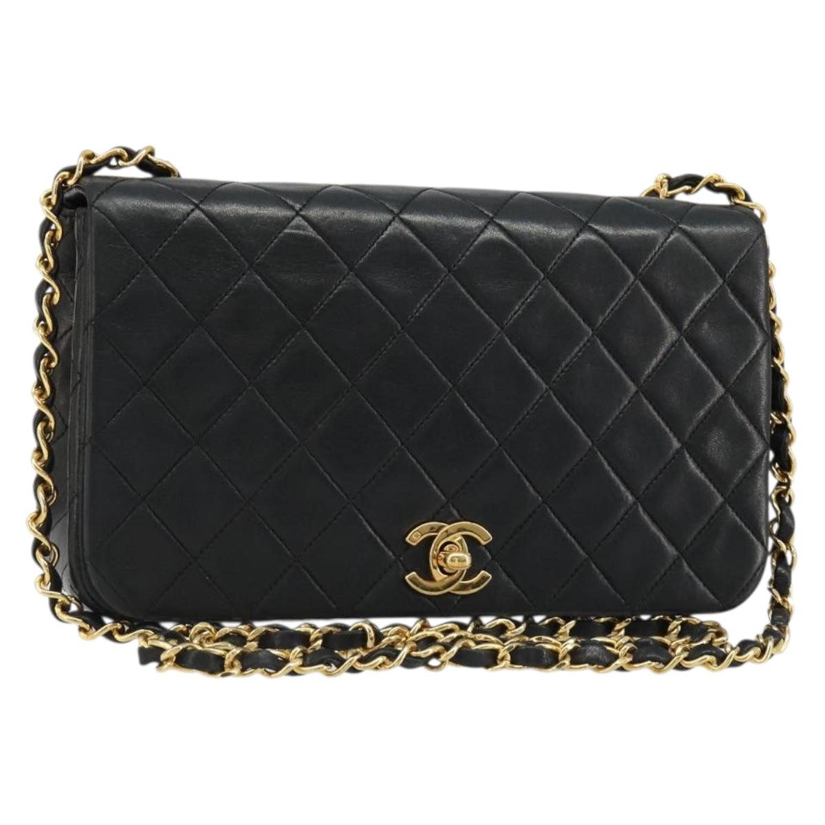 CHANEL Matelasse Chain Shoulder Bag Lamb Skin Black Gold CC Auth 187092SAM