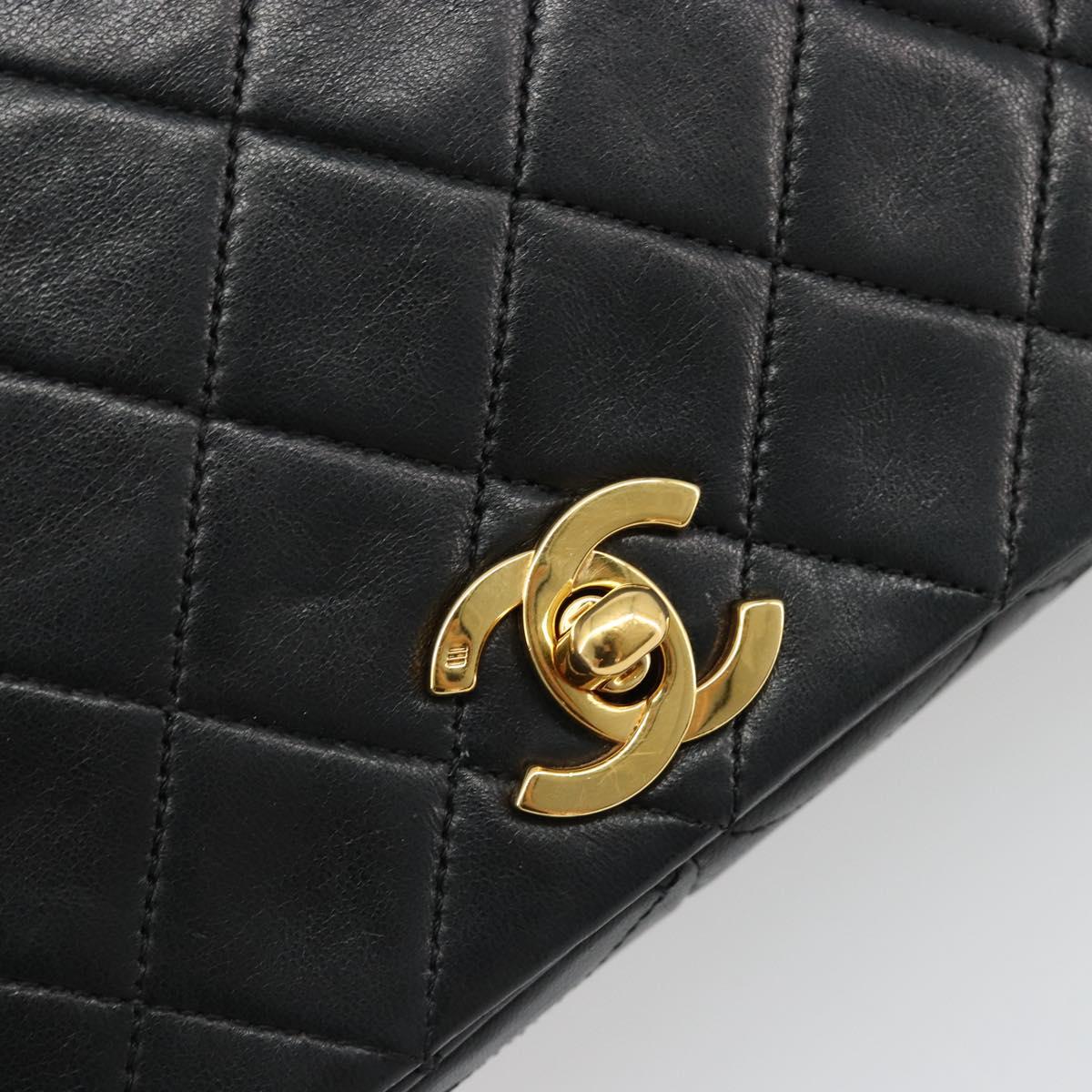 CHANEL Matelasse Chain Shoulder Bag Lamb Skin Black Gold CC Auth 187092SAM