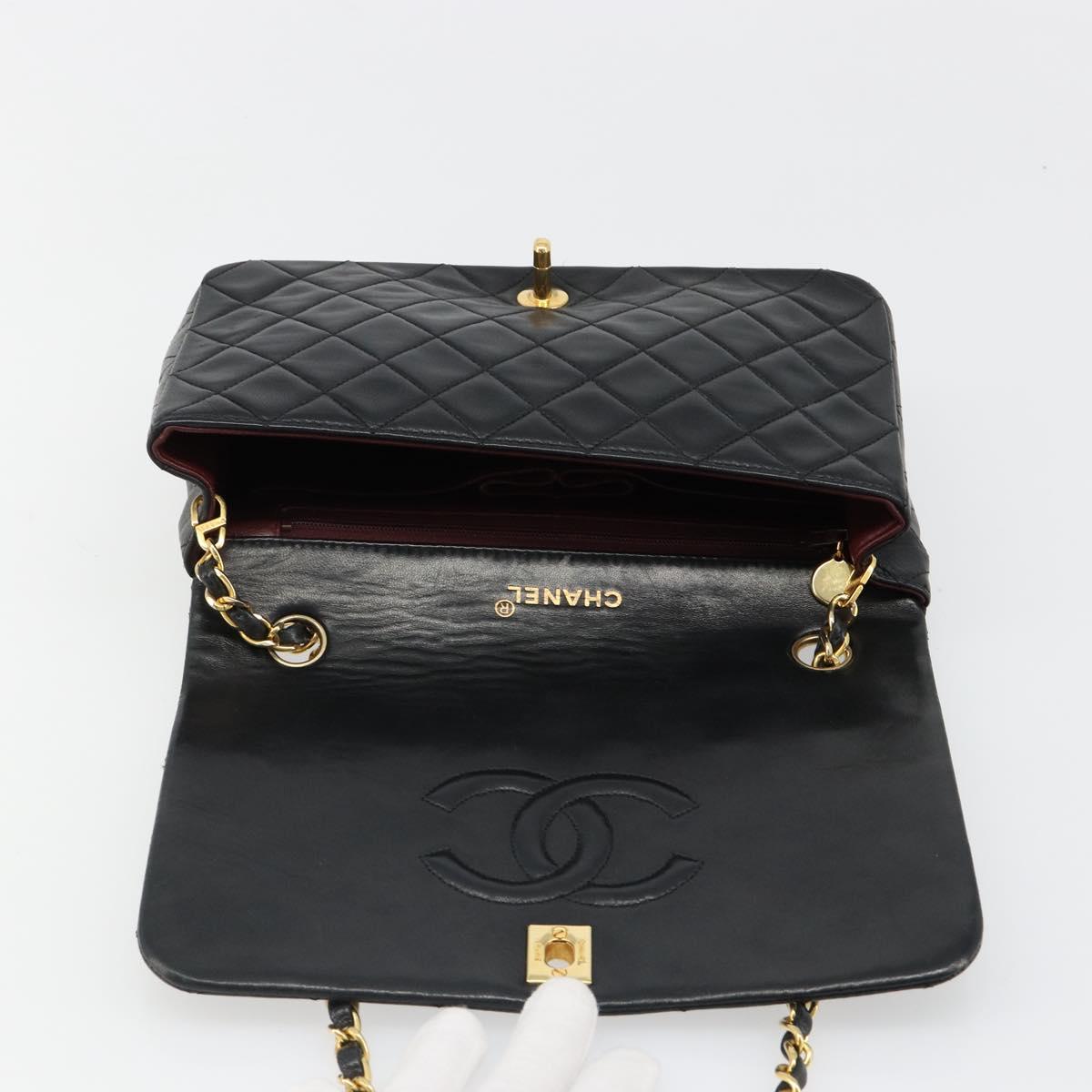 CHANEL Matelasse Chain Shoulder Bag Lamb Skin Black Gold CC Auth 187092SAM