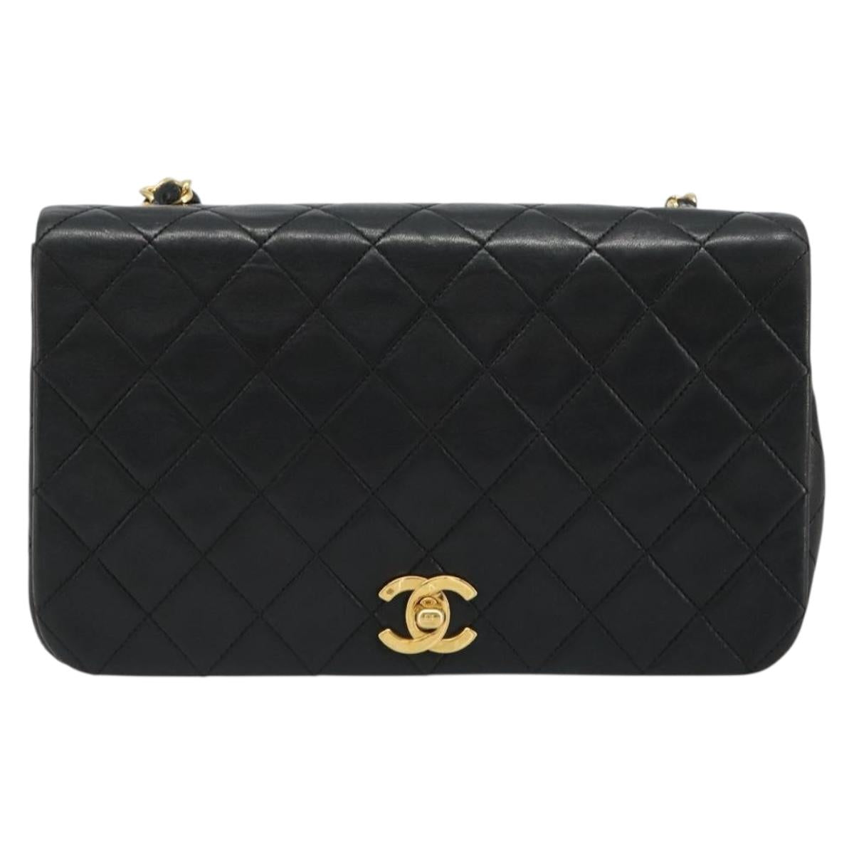 CHANEL Matelasse Chain Shoulder Bag Lamb Skin Black Gold CC Auth 187092SAM