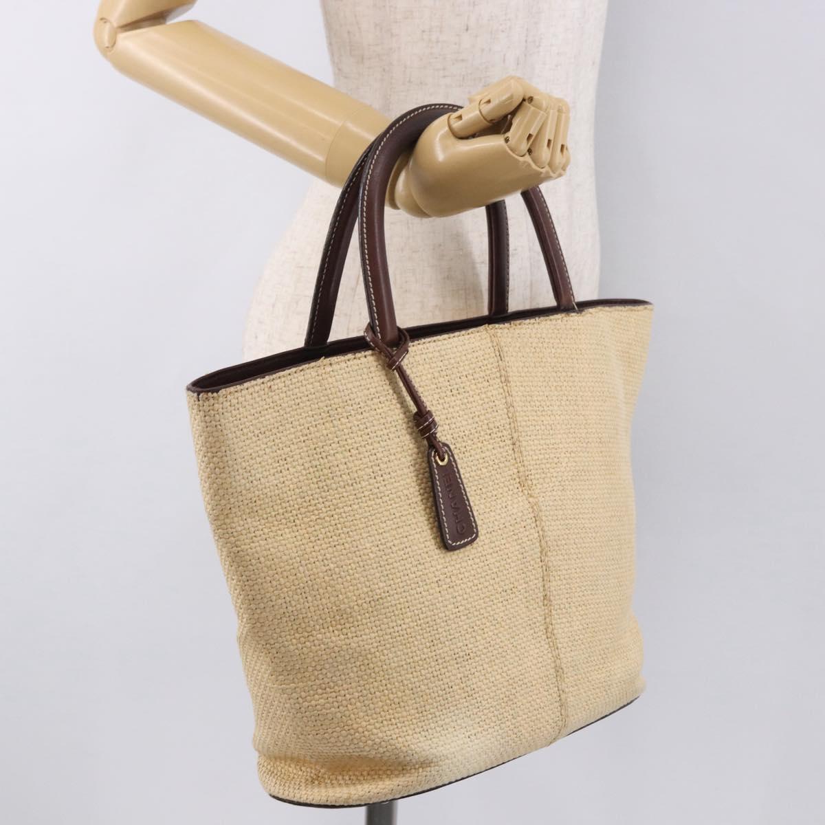 CHANEL Tote Bag Raffia Beige Gold CC Auth 187096