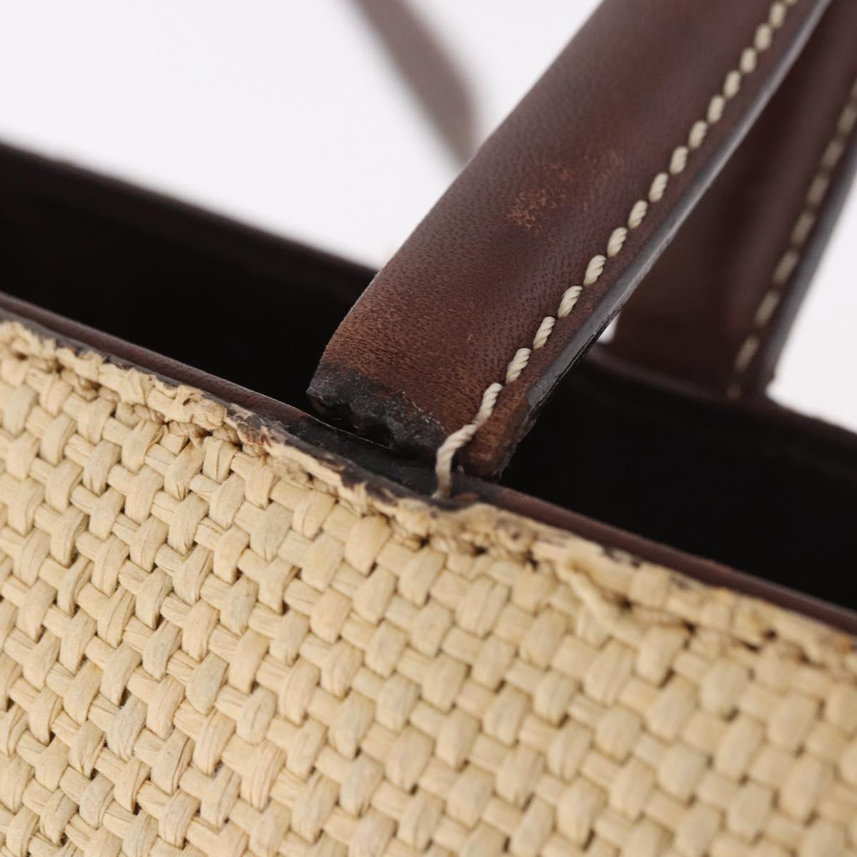 CHANEL Tote Bag Raffia Beige Gold CC Auth 187096