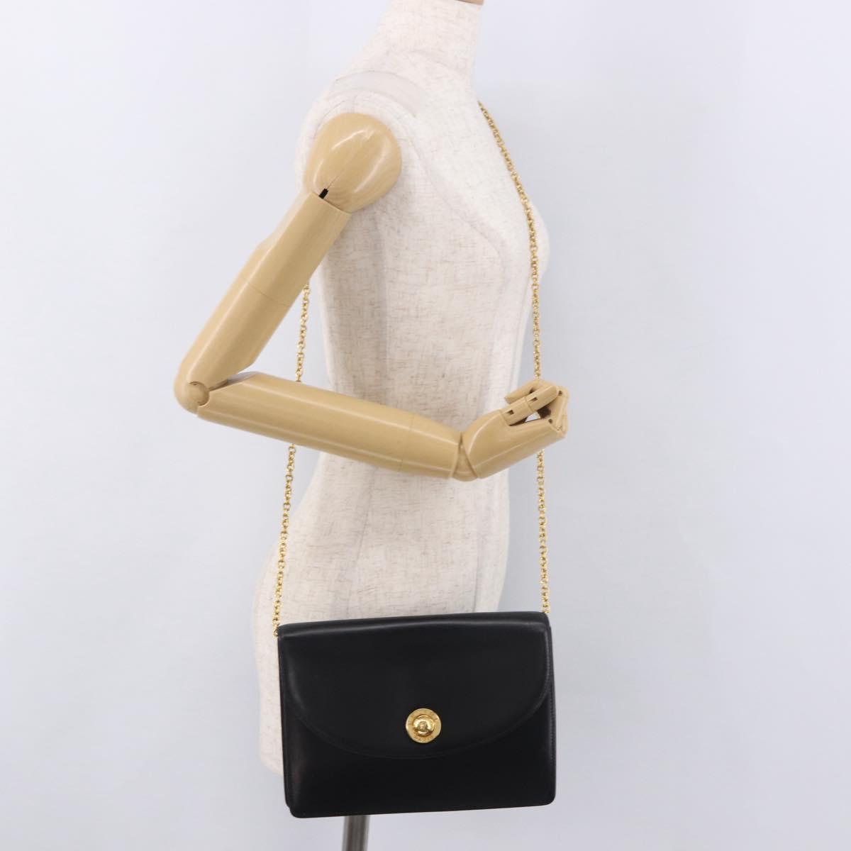 CELINE Chain Shoulder Bag Leather Black Gold Auth 187098A