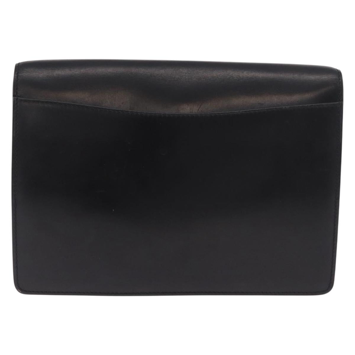 CELINE Chain Shoulder Bag Leather Black Gold Auth 187098A