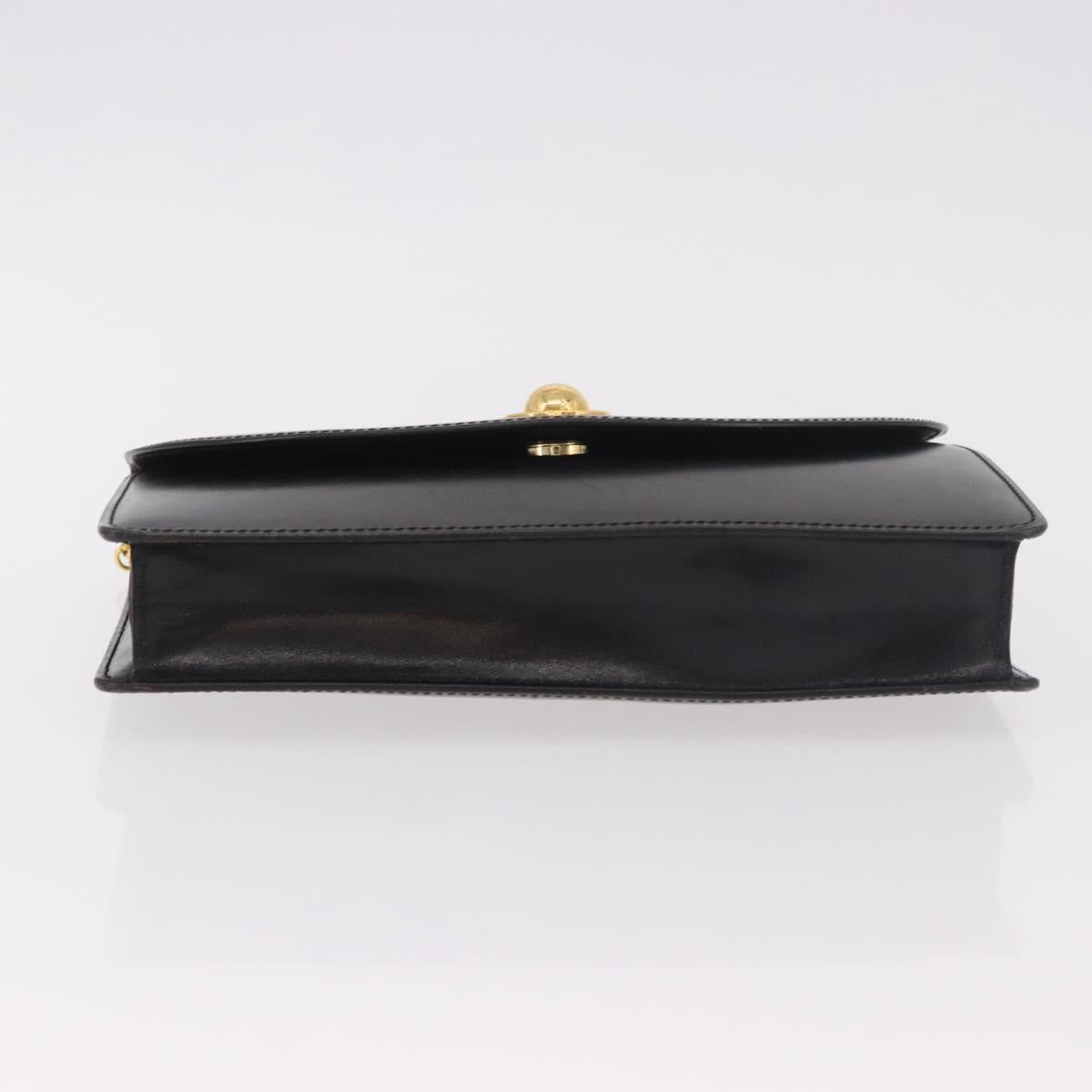 CELINE Chain Shoulder Bag Leather Black Gold Auth 187098A