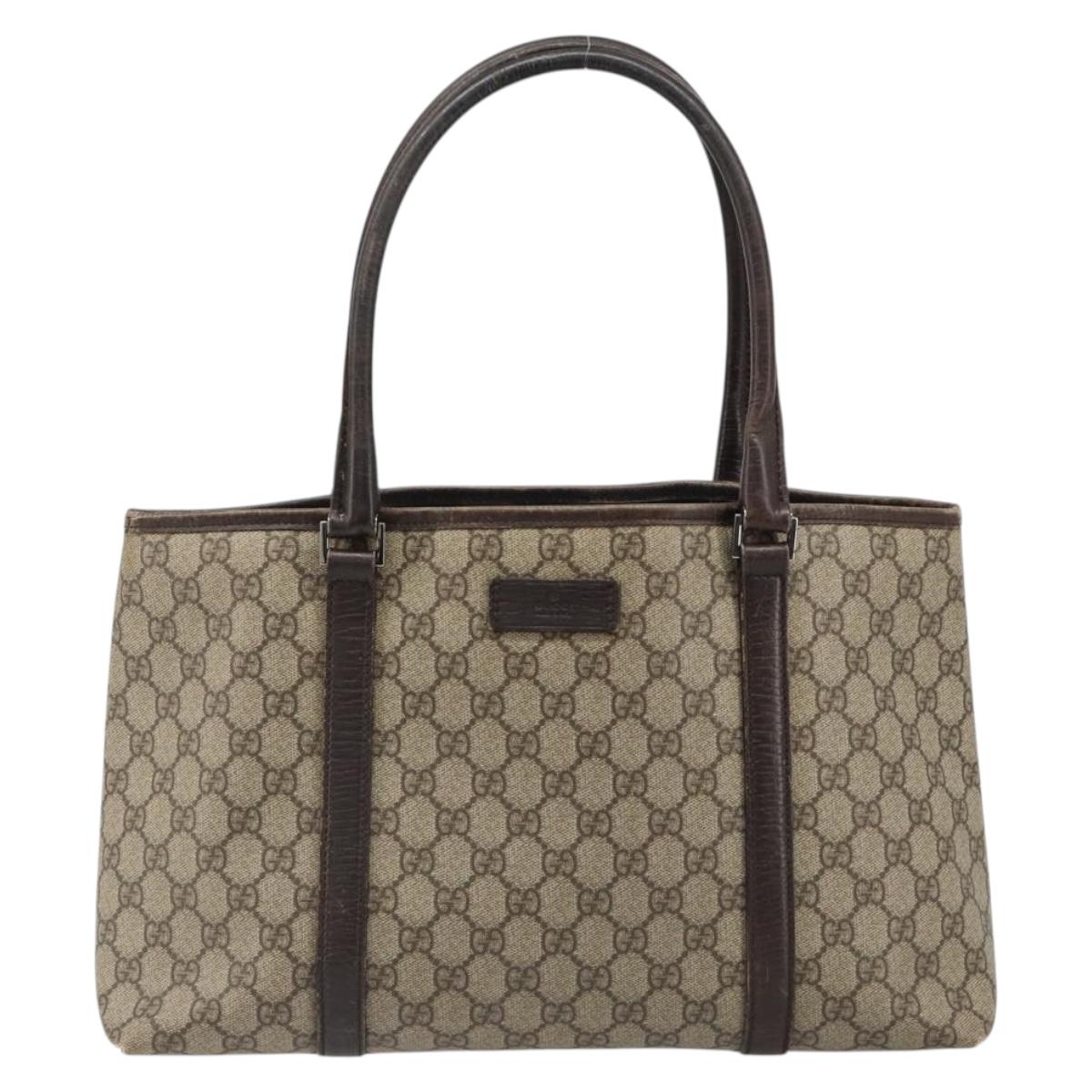 GUCCI GG Supreme Tote Bag PVC Beige Silver 114595 Auth 187099