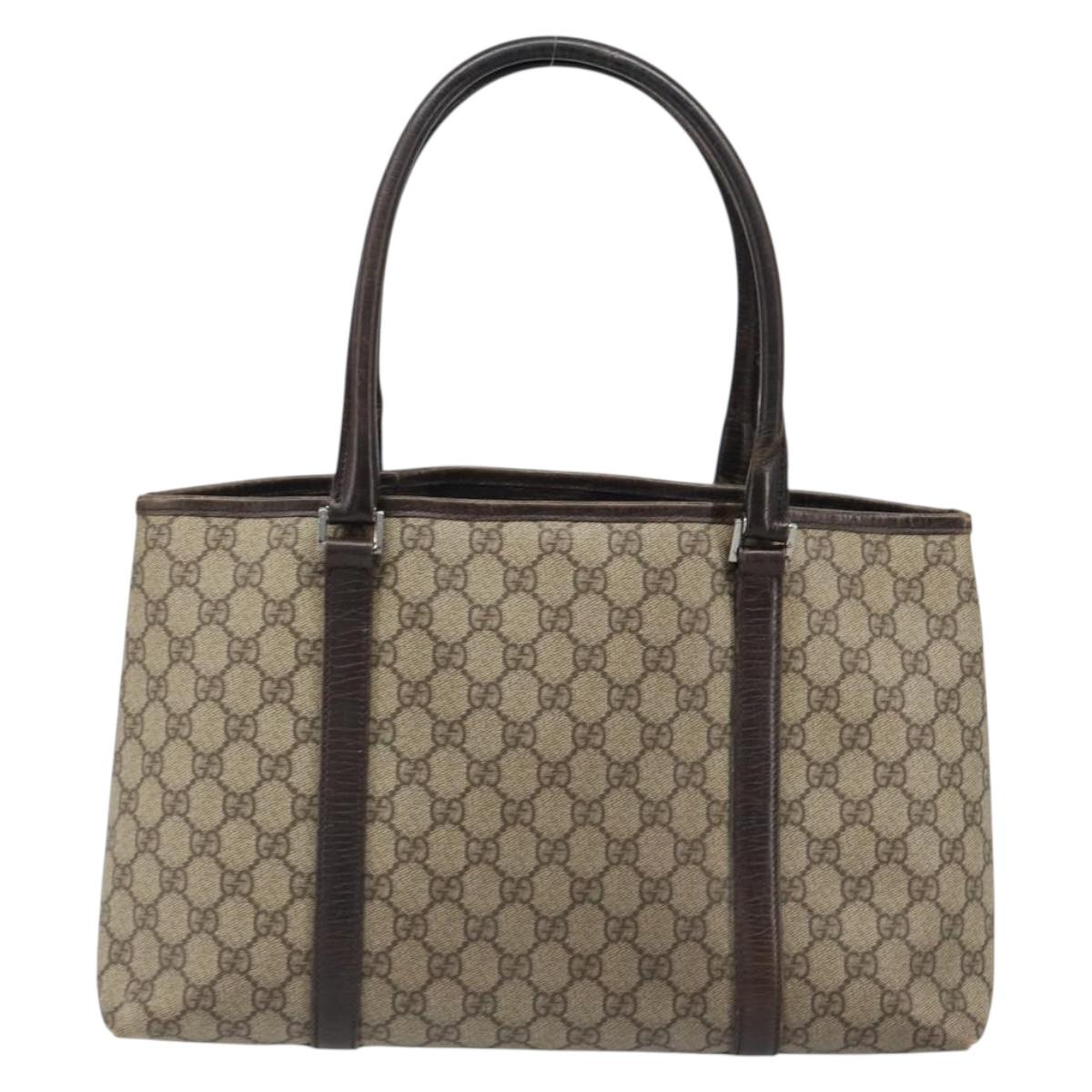 GUCCI GG Supreme Tote Bag PVC Beige Silver 114595 Auth 187099