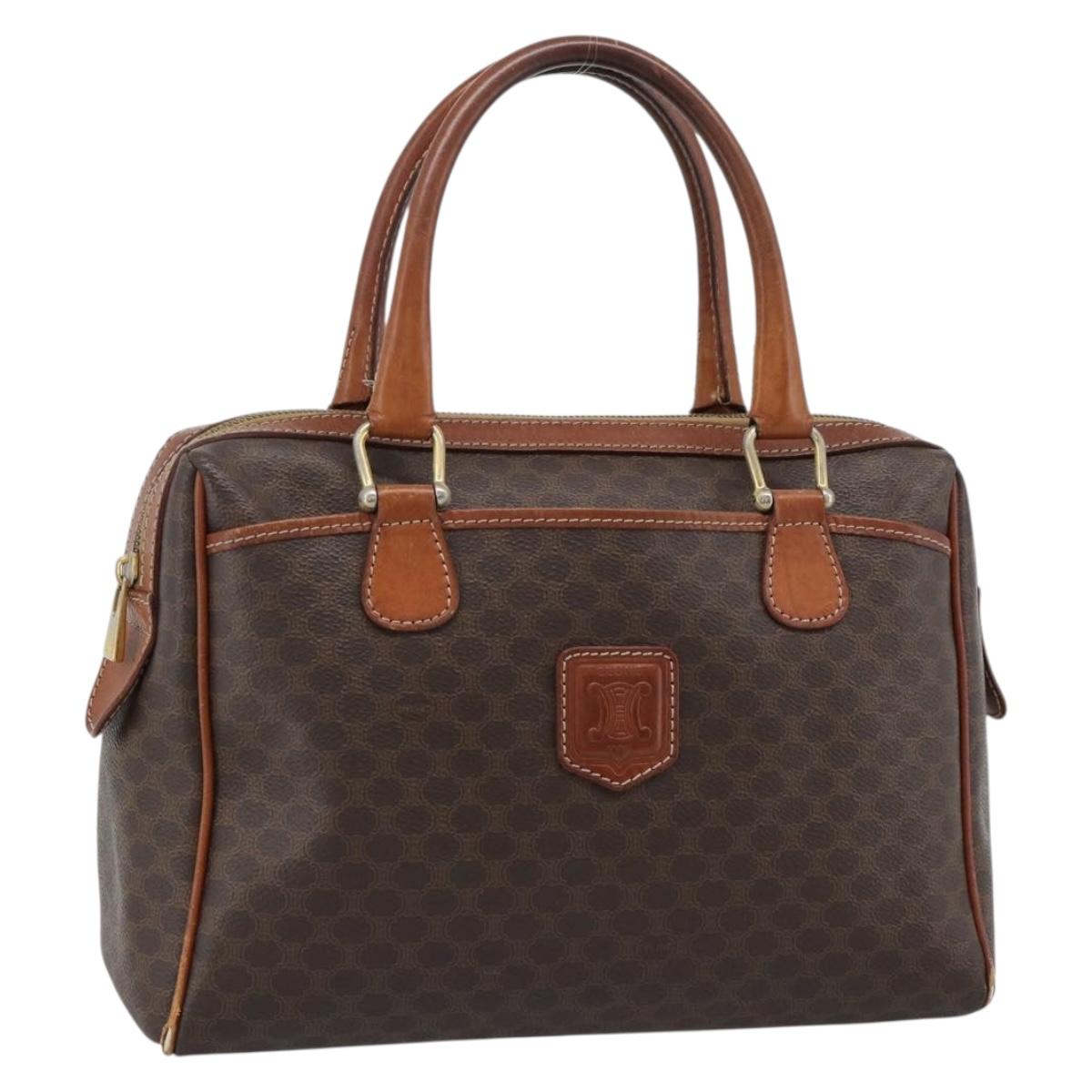 CELINE Macadam Canvas Hand Bag PVC Leather Brown Gold Auth 187100