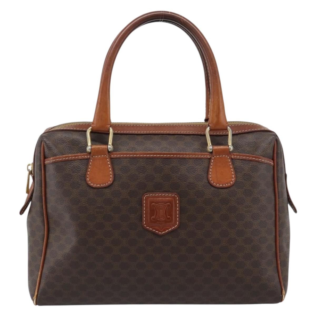 CELINE Macadam Canvas Hand Bag PVC Leather Brown Gold Auth 187100
