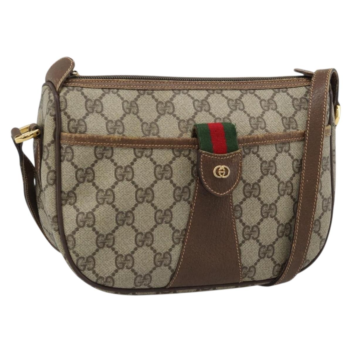 GUCCI GG Supreme Web Sherry Line Bag PVC Beige Gold 001 123 6177 Auth 187102