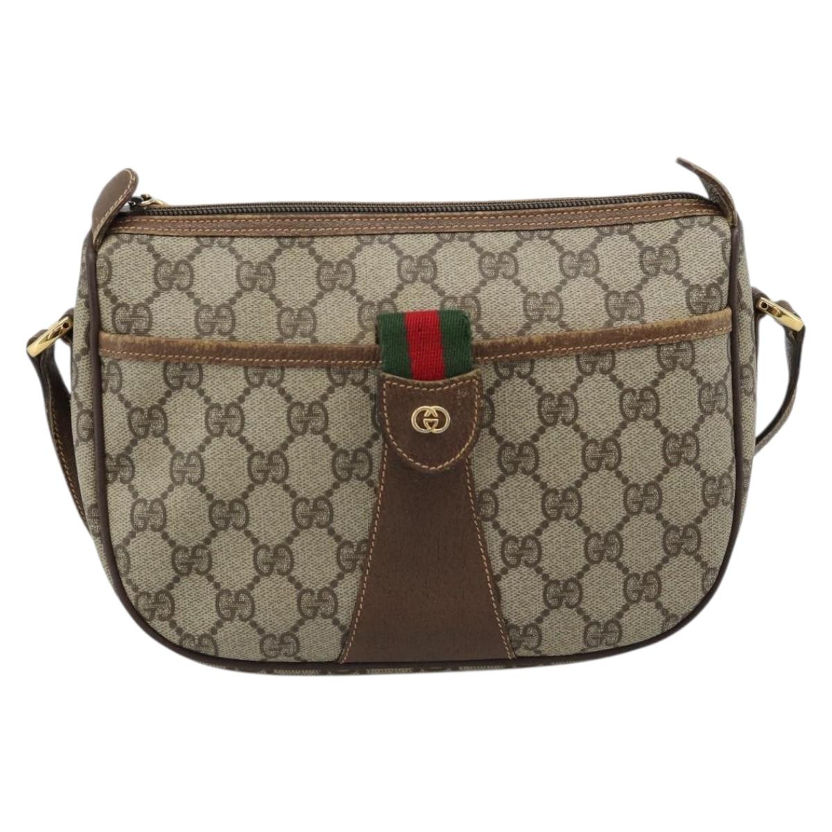 GUCCI GG Supreme Web Sherry Line Bag PVC Beige Gold 001 123 6177 Auth 187102