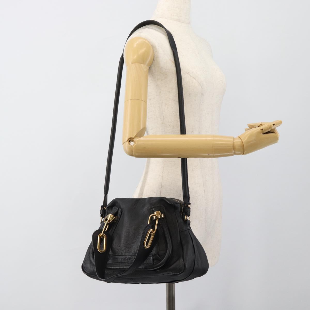Chloe Paraty Hand Bag Leather 2way Black Gold Auth 187112A