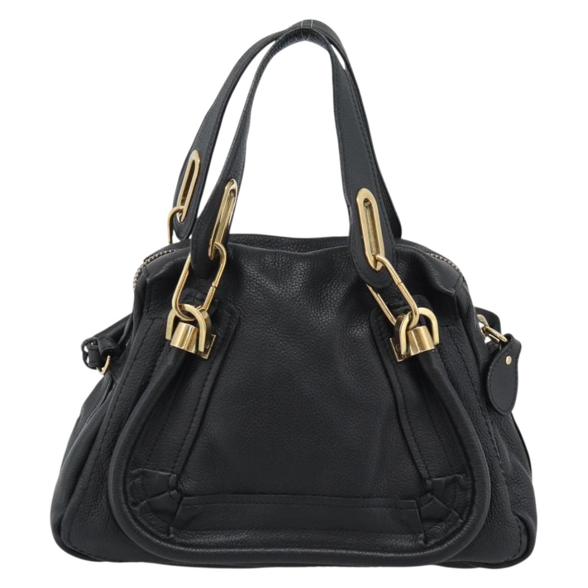 Chloe Paraty Hand Bag Leather 2way Black Gold Auth 187112A